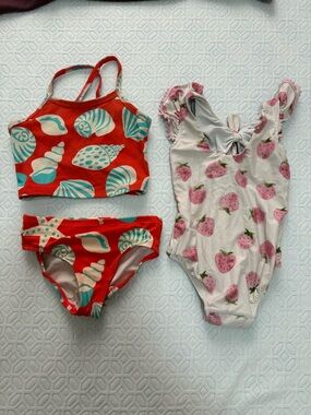Sea Shell Two-Piece Bikini & Strawberry One-Piece Swimsuit bundle